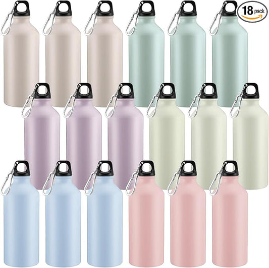 Domensi 18 Pcs 20oz Aluminum Water Bottles Bulk Reusable Water Bottles Lightweight Leak Proof Aluminum Sports Bottles with Twist Cap Buckle for Gym, Hiking, Cycling, Camping, Fishing