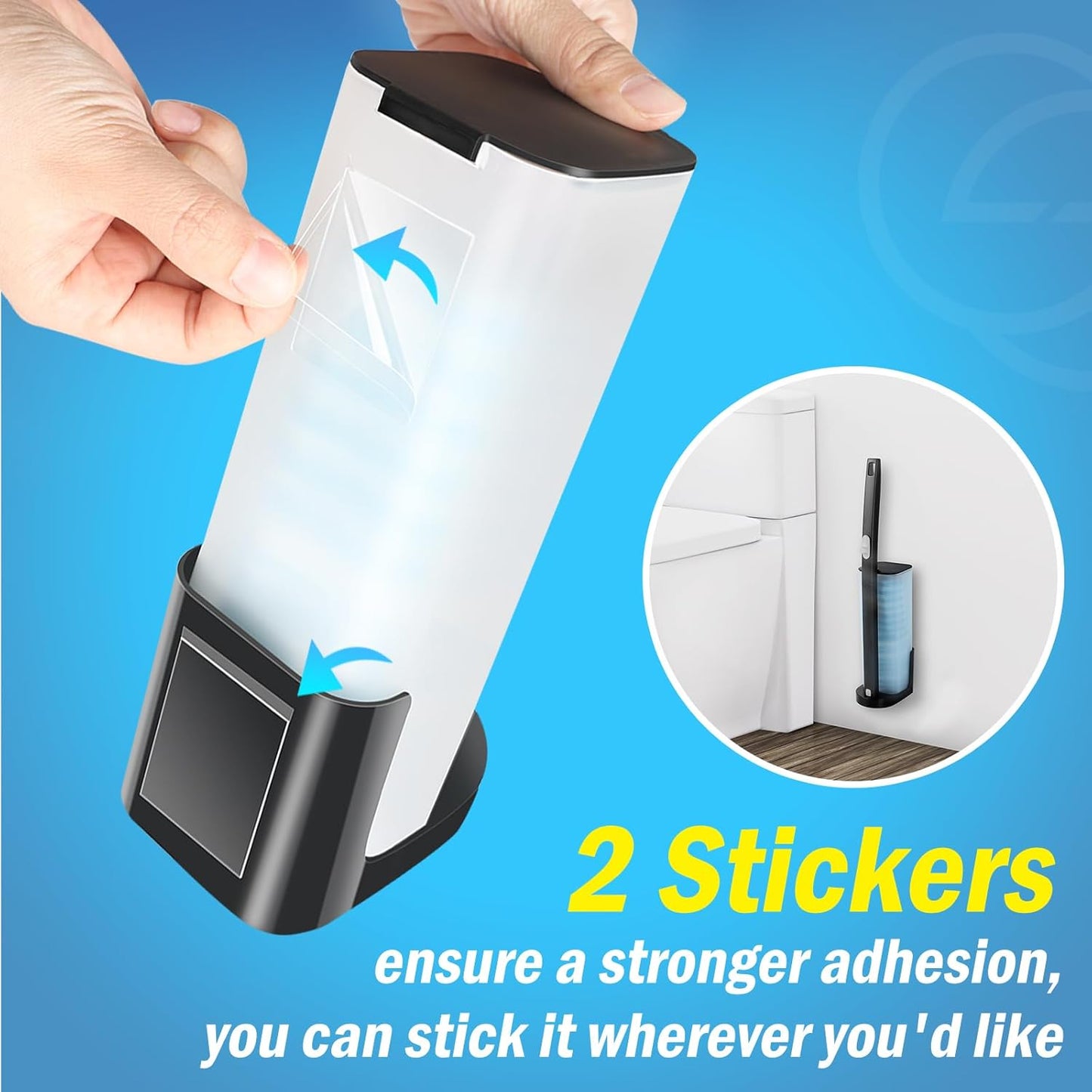 squish Disposable Toilet Brush with 16 Refills, Wall-Mounted No-Drill Adhesive Holder, Toilet Cleaning Kit for Bathroom - Space-Saving & Easy to Use