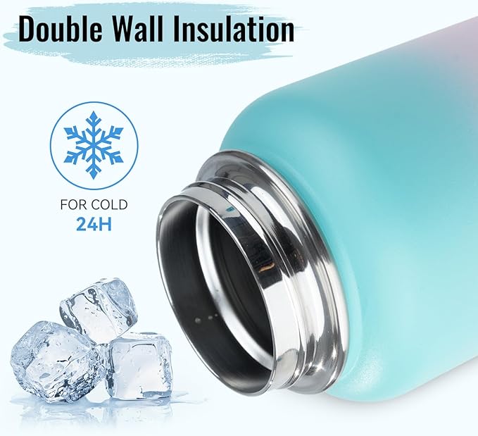 Stainless Steel Water bottle with Straw & Wide Mouth Lid, Wide Rotating Handle, 40oz Double Wall Vacuum Insulated Water Bottle Leak Proof, BPA Free, Keep Cold and Hot, 40oz, Purple Gradient