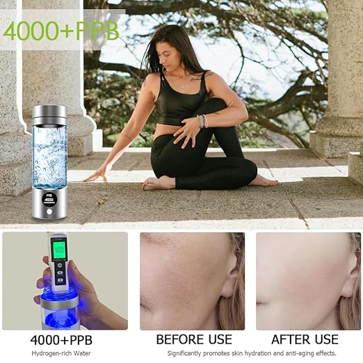 Hydrogen Water Bottle 4000+PPB, 4th Gen Hydrogen Water Generator Bottle with SPE PEM Technology Water Ionizer 5Min Quick Electrolysis, Hydrogen Rich Water Machine, Mothers Day Gifts for Mom (Silver)