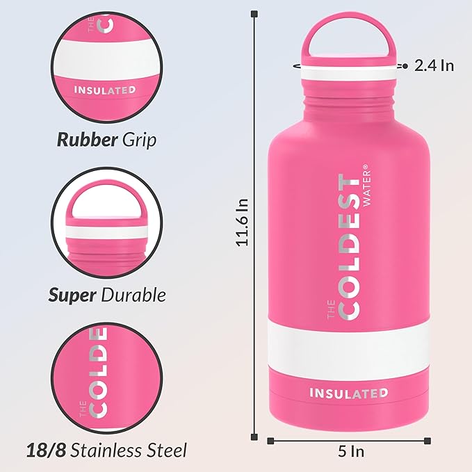 Coldest Insulated Water Bottle with Handle Lid | Leak Proof, Insulated Modern Stainless Steel, Triple Walled, Sport Thermos Bottles, Metal Flask | 64oz