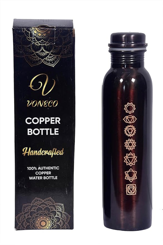 Copper Bottle For Drinking Water 33 Oz Ayurvedic Leak Prooflid 7 Chakras Vintage Design Durable Lightweight Hand Washable Vessel Clean Cool Water Natural Mineral Boost Energy Safe Water Utensil