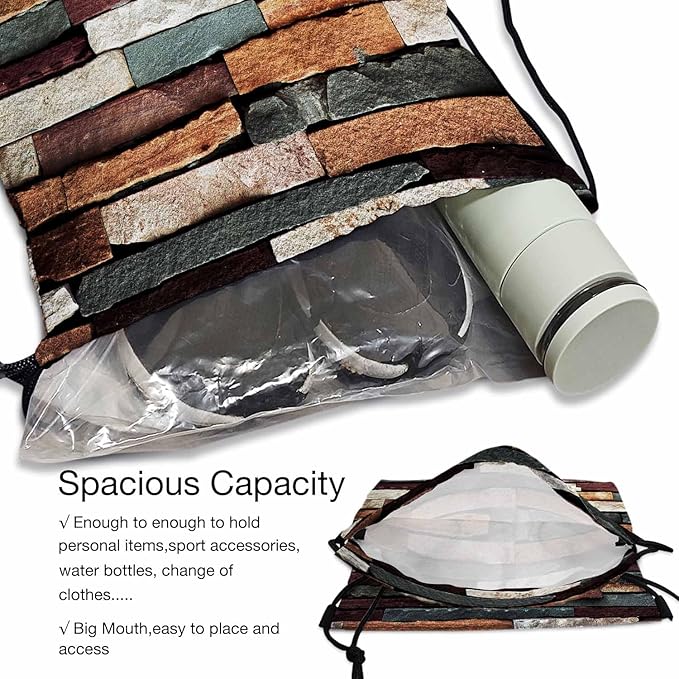 Colorful Stones Vintage Brick Wall Cladding Colorful Gym Backpack Lightweight Waterproof Sports Backpack Stroage Small Exercise Accessiors Water Bottle Change of Clothes Shoes Ball