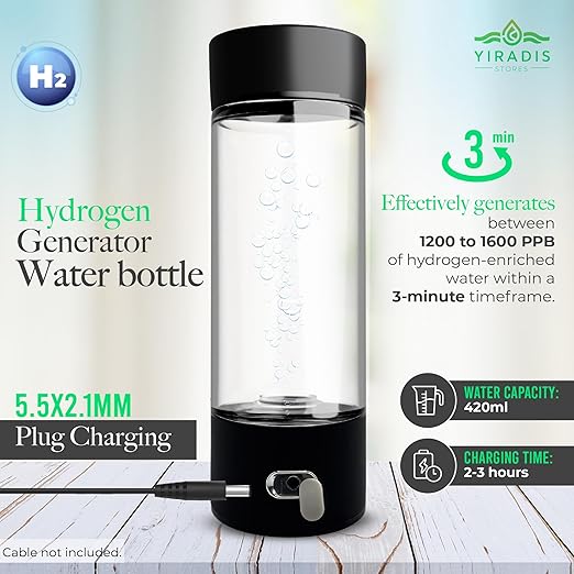 Portable Hydrogen Water Bottle, Hydrogen Generator 420 ML, SPEM Technology, 2000+ PPB, Purification Membrane, Improve Water in 3 Minutes, 2 in 1 Hydrogen Water and Mineral Water Electrolysis