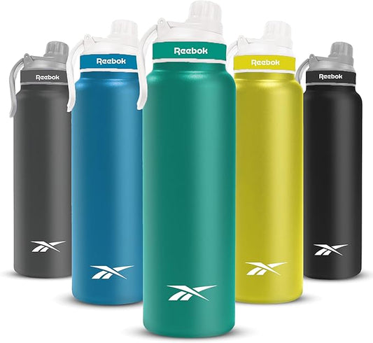 Reebok Athletic Stainless Steel Water Bottle - Insulated Water Bottle 32 oz With Chug Lid - Double Wall Vacuum Insulated Sports Water Bottle, BPA Free