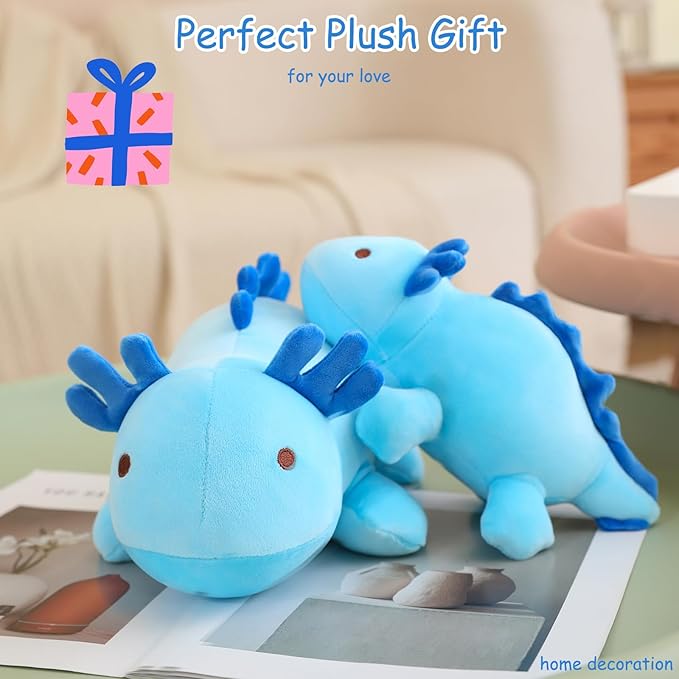 SQEQE Weighted Axolotl Plush Toy, Blue Axolotl Stuffed Animals Cute Axolotl Plush Pillow, Kawaii Weighted Stuffed Animals Gifts for Girls & Boys Age 3-12 (23.6" | 3.1 lbs, Blue Axolotl)