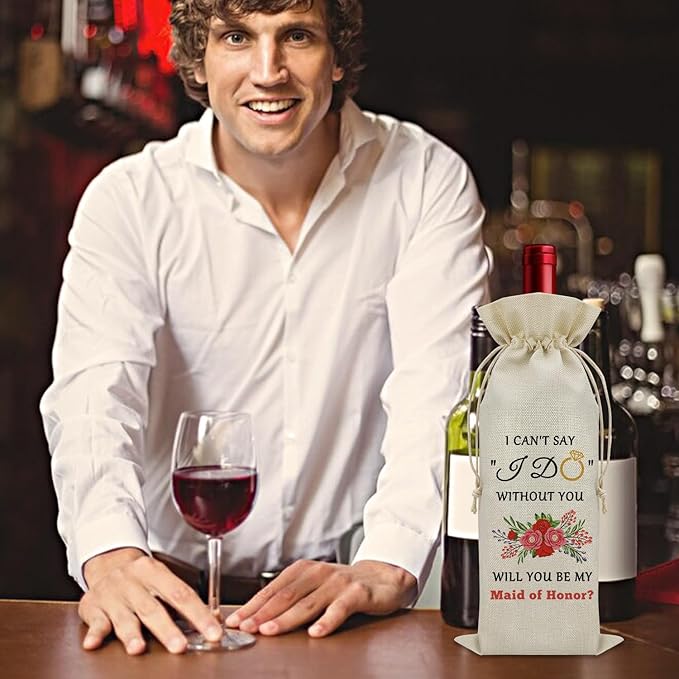 Maid of Honor Gifts Wine Bag Maid of Honor Proposal Gifts Bridesmaid Gifts for Wedding Day Wine Bottle Decoration Bag Bridal Shower Gifts for Bridesmaids Wine Accessories Gifts for Wine Lovers