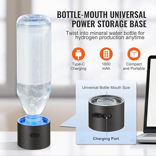 VEVOR Hydrogen Water Bottle, Hydrogen Water Bottle Generator up to 4500 ppb, 230ml Portable Hydrogen Water Machine, SPE Technology hydrogen water generator with Nasal Inhalation Tube and Self-Cleaning