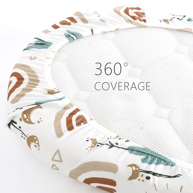 GRSSDER Stretchy Ultra Soft Fitted Bassinet Sheets Set 2 Pack, Cradle Sheet Universal Fit for Rectangle, Oval, or Hourglass Bassinet Pad/Mattress Safe and Snug, Stylish Cute Rainbow Print for Baby