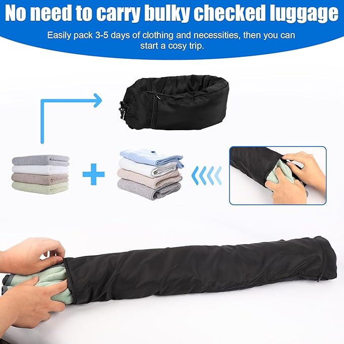 2pcs Stuffable Travel Pillows with 2pcs Adjustable Long Straps, Transformable Neck Pillow Case Cover Adults for Going Out by Car or Plane, No Pillow Filler (Black)