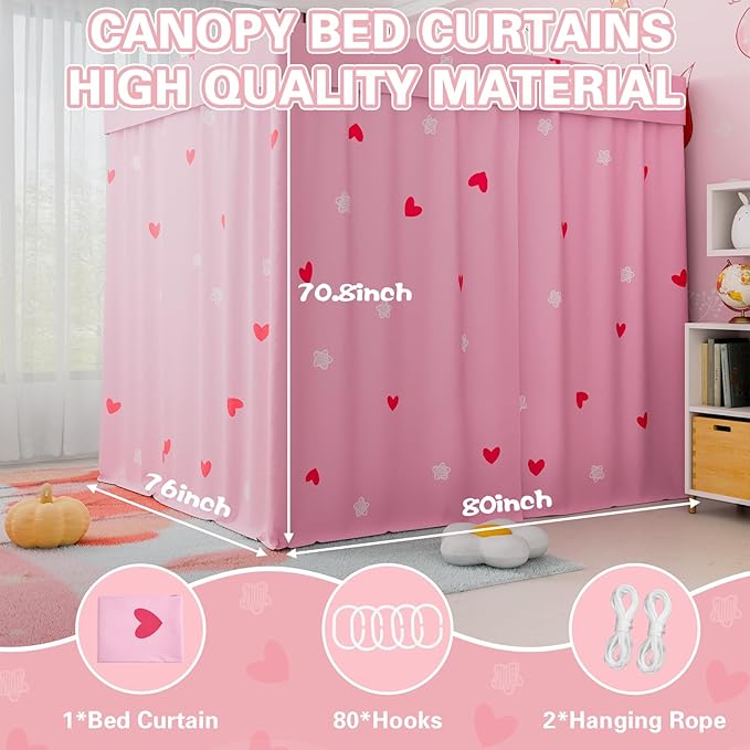 Love Canopy Bed Curtains - 4 Corner Post Bed Curtains Canopy King Bed Canopy Curtains for Children Girls Bedroom Decoration(Love, King)