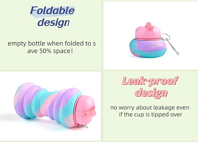 Collapsible Water Bottles，Foldable Sport Cups，Leak Proof Reusable Bpa Free Water Bottles，21oz Mixed Colors Design，for Outdoor, Travel Gym Hiking Blue