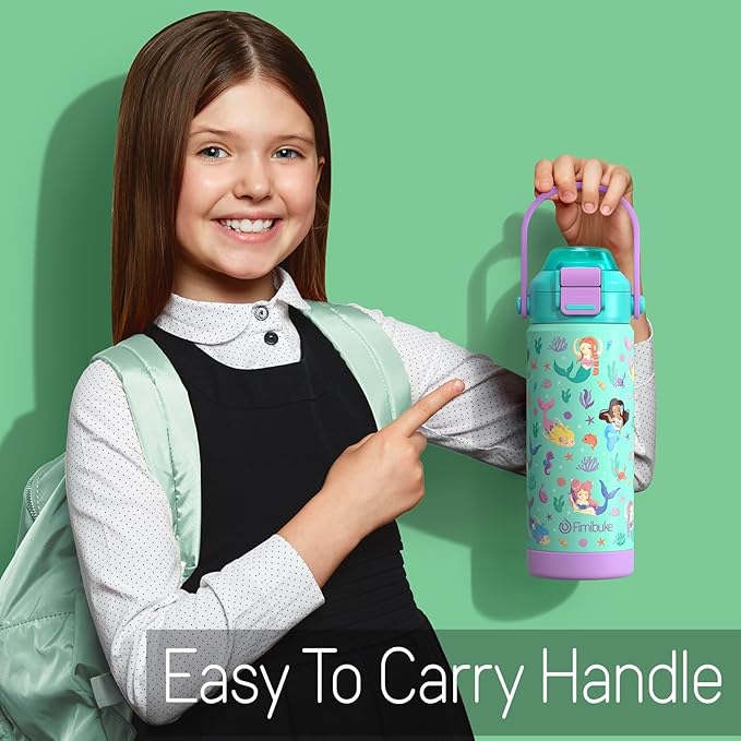 Fimibuke Kids Insulated Water Bottle with Pop-Open Straw & Spout 2-in-1 Lid, 18oz Leak Proof 18/8 Stainless Steel Vacuum Tumbler, BPA-Free Kids Cup For Travel School Boys Girls Toddler 2Packs