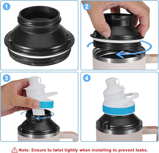 Aobiono Water Bottle Adapter for Stanley 40oz Quencher Tumbler to Cirkul, Lid Cap Converter Accessories, BPA Free Plastic, Food Grade Silicone Gasket Leakproof (Black)