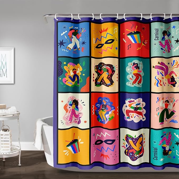 AILONEN Graffiti Music Shower Curtain,Happy Girls Music Art Bath Curtain Minimalist Bathroom Curtain 48" W*72" H Polyester Waterproof Bathroom Curtain with 12 Hooks