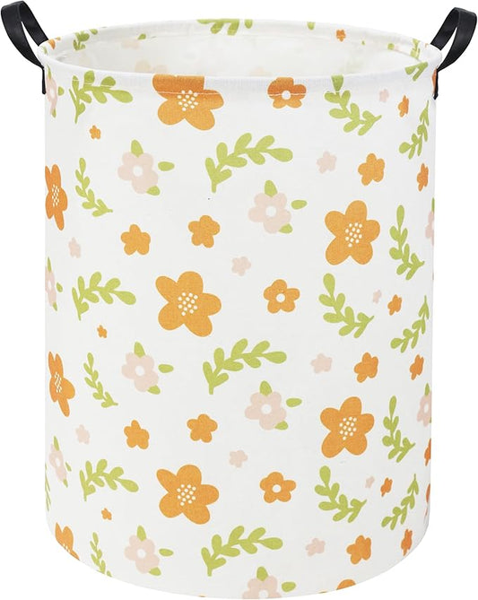 Flower Kids Laundry Basket Baby Hamper Toy Storage Bin for Boys Room Decor Baby Nursery Hamper Gift Baskets for Bedroom Bathroom(Yellow Flower)