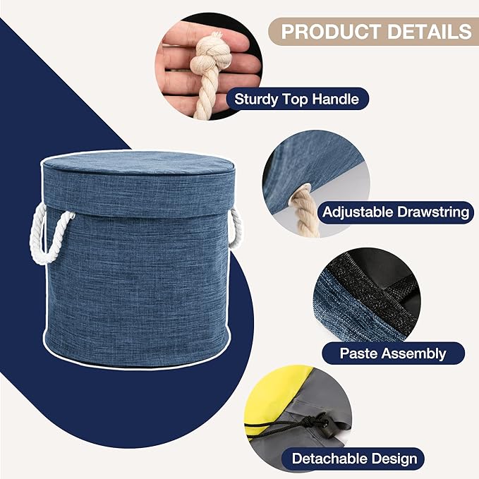 EXQ Home Large Toy Storage Basket and Building Bricks Toy Play Mat for Kids Rooms- Organizer Storage Organizer for Toys, Playroom Canvas Bag Gift for Boy/Girls (Navy 14.6"x18")