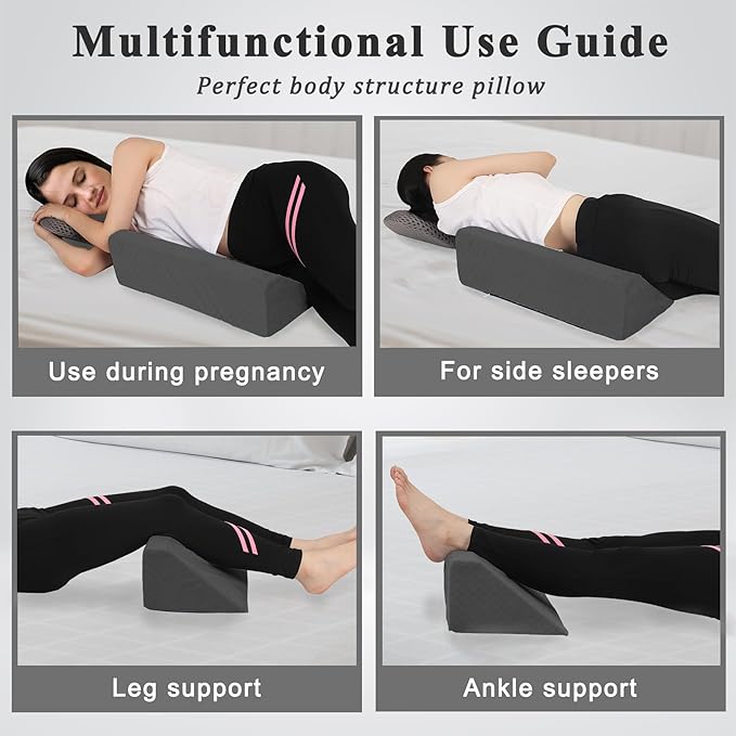 Bed Wedge Pillow for Side Sleeping Sponge Filled Body Positioning Triangle Pillow Suitable for Pregnancy and Surgery Prevent Bed Sore for Leg and Back Support with Pillow Case (Dark Gray)