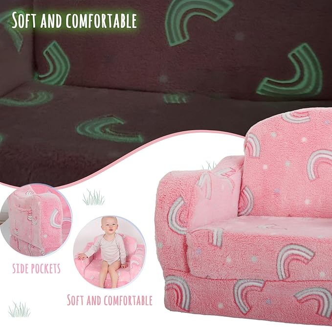 Thick Comfy Toddler Chair and Couch for Kids,2-in-1 Soft Plush Fold Out Sofa for Children,Convertible Couch to Lounger for Toddler