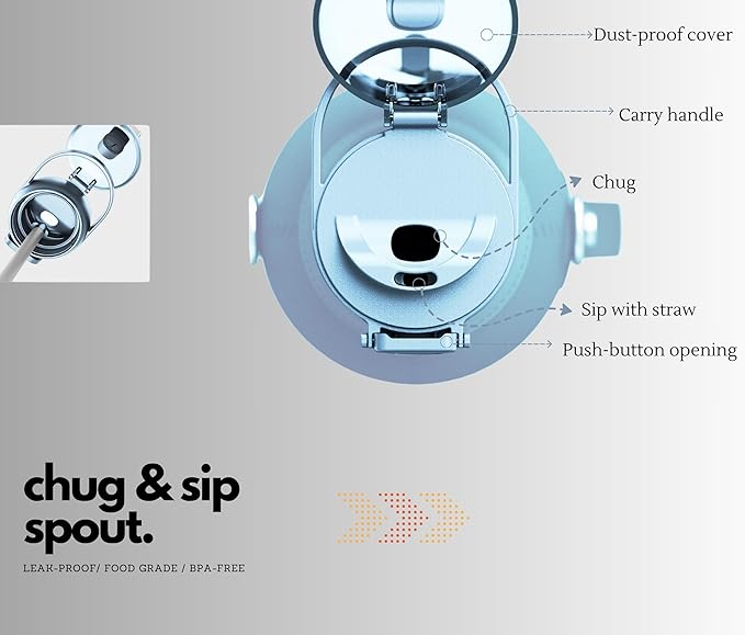 H2O Capsule Half Gallon Insulated Water Bottle With Straw - Stainless Steel Thermos Water Bottle With Sipping/Chugging Lid & Shoulder Strap For Storage - 64 oz Vacuum Flask, Keeps Hot Cold (Ice blue)