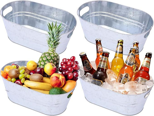 4 Pcs 4 Gallon Ice Bucket Large Metal Drink Buckets Galvanized Tub galvanized steel tub Cold Drink Beverage Tubs for Christmas Bar for Beer Wine Cooler(Silver)