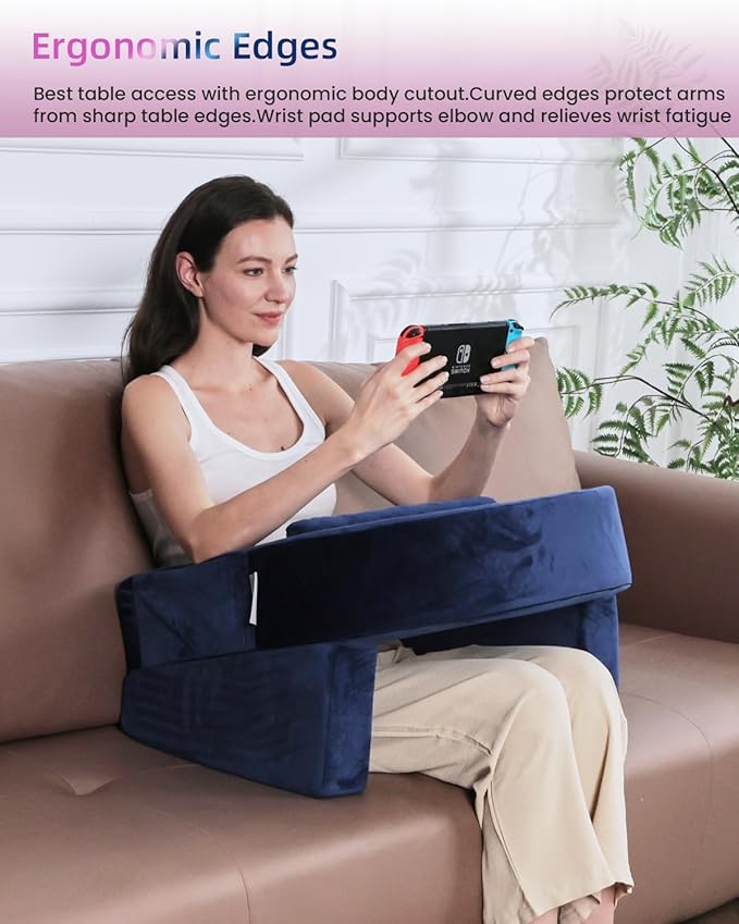 Weighted Idea Reading Pillow for Gaming, Meduim Gaming Pillow for Adult，Table Pillow with 2 Side Pockets for Gaming, Reading, Working Sitting in Bed Floor Sofa (Blue)