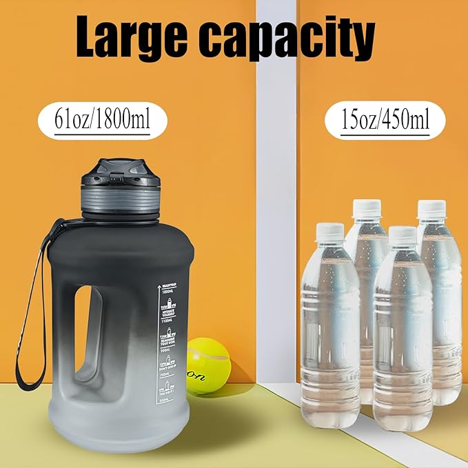 Sports Water Bottle, 63 Oz/1800mL, Leak Proof BPA Free Travel Outdoor For Men Women (Gradient_Black)