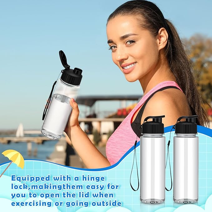 Mifoci 20 Pieces Water Bottle Bulk Plastic Water Bottles Bulk Gym Sports Adults Reusable Large Water Bottles with Leak Proof Flip Top for Party Outdoor(17 oz,Black)