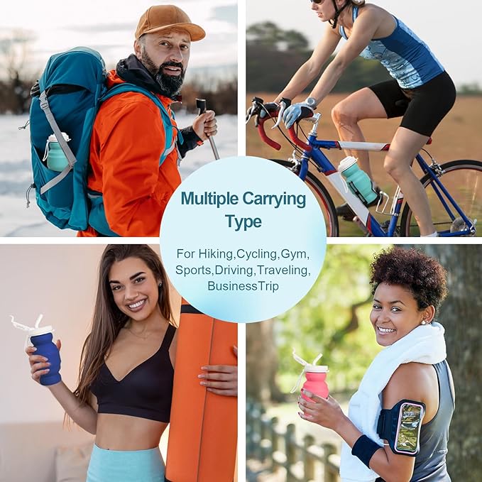 Collapsible Water Bottles,BPA-Free Leak-Proof Silicone Foldable Water Bottle Cup 20.6oz,Durable Lightweight Bottle for Gym Travel Camping Hiking Running (Type2 grey little 320ml)