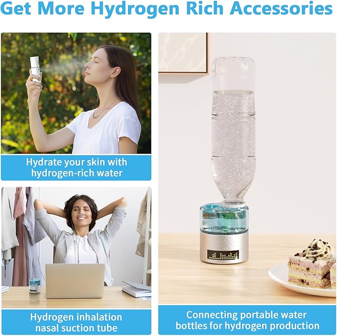 Hydrogen Water Bottle Generator, SPE/PEM Technology Hydrogen-Rich Water Bottle Hydrogen Concentration(+2800ppb), Portable Rechargeable Glass Hydrogen Water Ionizer Machine Gifts for Women&Men