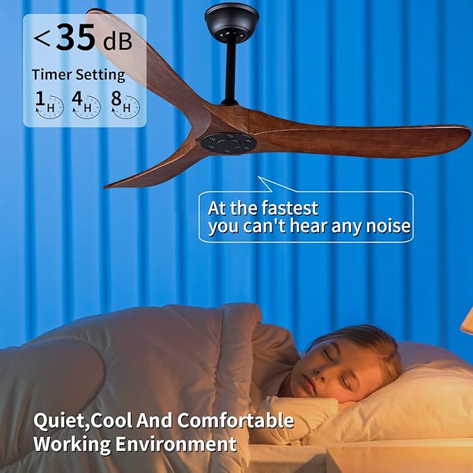 Bigzone 52" Outdoor/Indoor Ceiling Fans Without Lights, Energy Efficient DC Motor, 3 Balsa Wood Blades Ceiling Fan, Wood Ceiling Fan With Remote Control