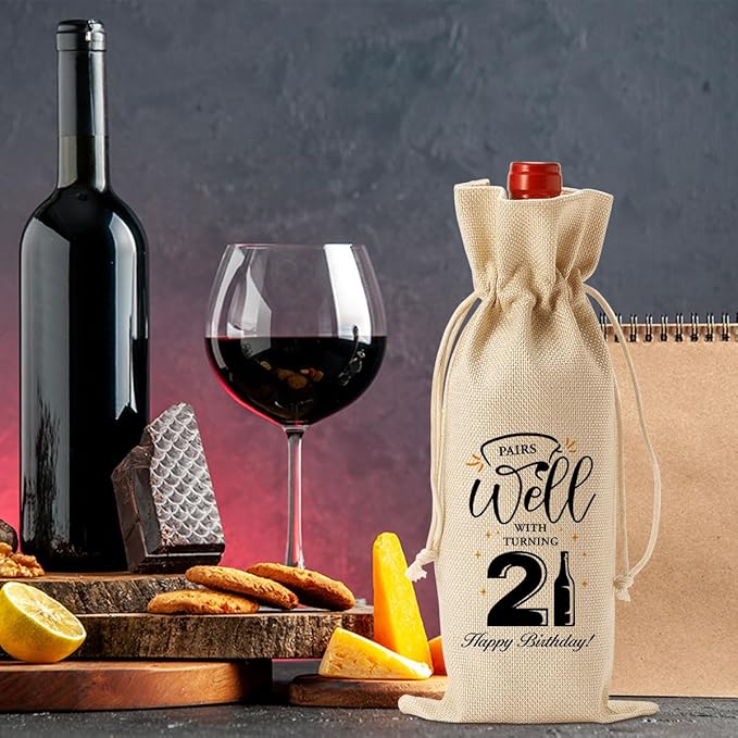 21st Birthday Gifts for Her Wine Bag, 21st Birthday Decorations for Her Women, Funny 21st Birthday Wine Bag, Twenty-one Year Old Birthday Wine Gift Bag, Pairs Well With turning 21st Wine Bag