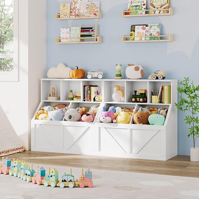 Kids Bookshelf and Toy Storage, Kids Toy Storage Organizer, Toy Storage Cabinet with Toy Shelf, Toddler Bookshelf Toy Organizer and Storage Bins for Playroom, Bedroom, Nursery, Classroom, Daycare