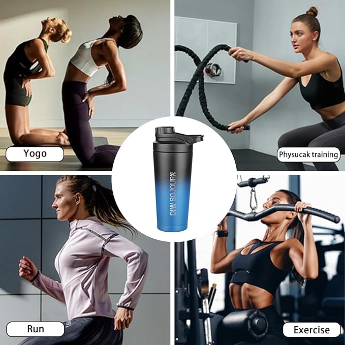 24 oz Shaker Bottle,Stainless Steel Shaker Bottle with Noise-Free Design,Insulated Metal Shakers Bottles Cup for Protein Mixes and Pre Workout,Gym Shaker Bottle(Navy blue)