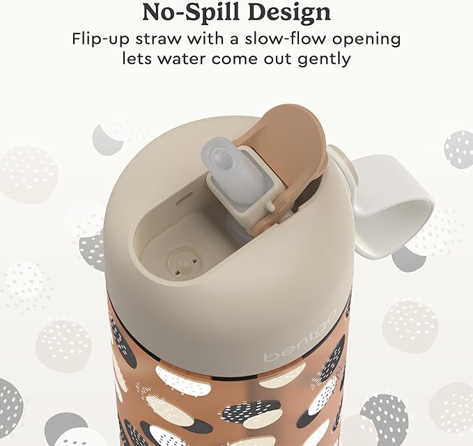Bentgo Kids Water Bottle (Whimsy & Wonder Collection) - Leak-Proof Durable Tritan 15 oz. Cup for Kids/Toddlers 3+; Flip-Up Safe-Sip Straw for School, Sports, Daycare, Camp & More (Spots & Dots)