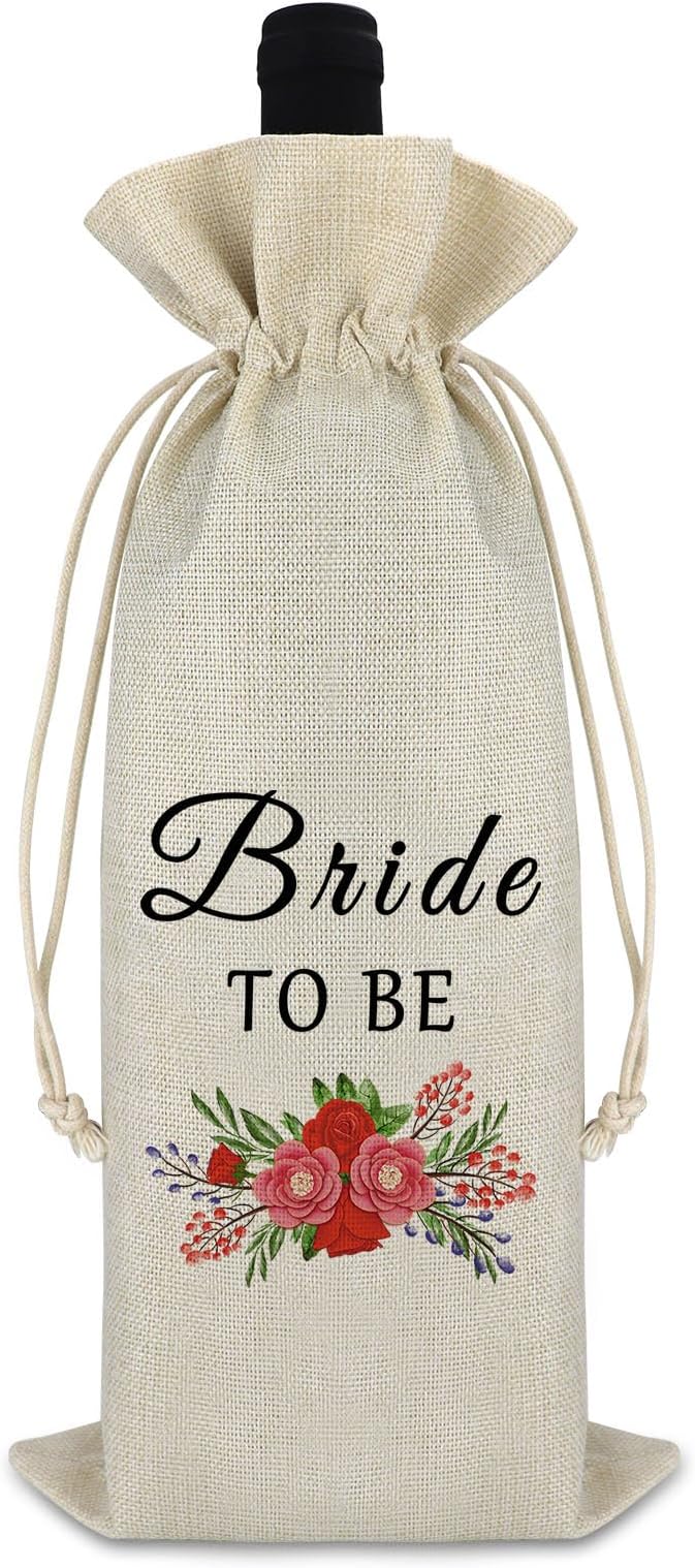 Wedding Gift for Bride Bride to Be Wine Bag Bridal Shower Gift for Women Engagement Proposal Gift for Bride Friends Sister BFF Drawstring Burlap Wine Bag Christmas Valentines Day Gift Bride Gift