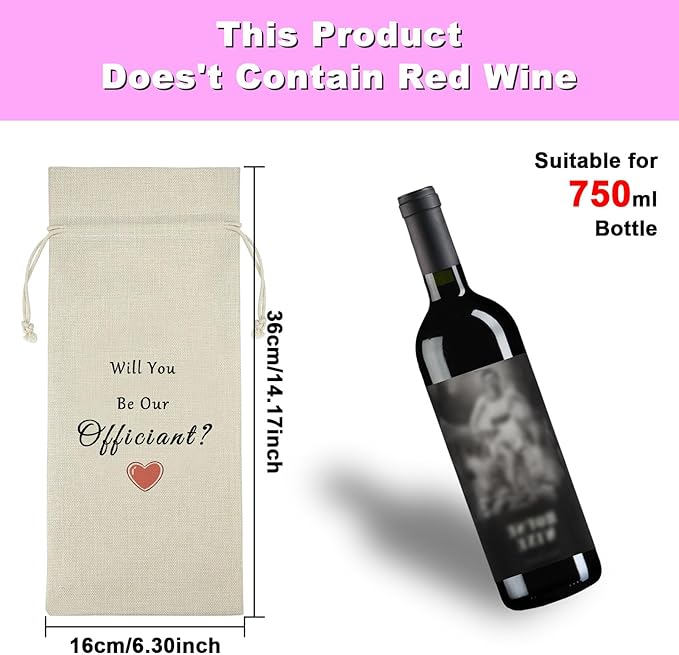 Officiant Wine Gift Bag Wedding Appreciation Gift for Wedding Planner Officiant Gift Idea Pastor Gift Wine Bags Thank You Gift for Wedding Officiant Proposal Gift Drawstring Burlap Wine Wrap Bag