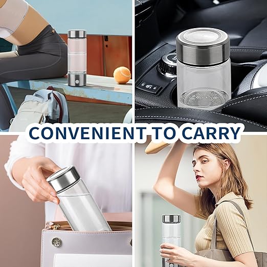 Hydrogen Water Bottle, Portable Hydrogen Water Bottle Generator, Rechargeable Hydrogen Water Ionizer Machine Quick Electrolysis Hydrogen Water Glass Health Cup for Office Travel Exercise Home, Silver