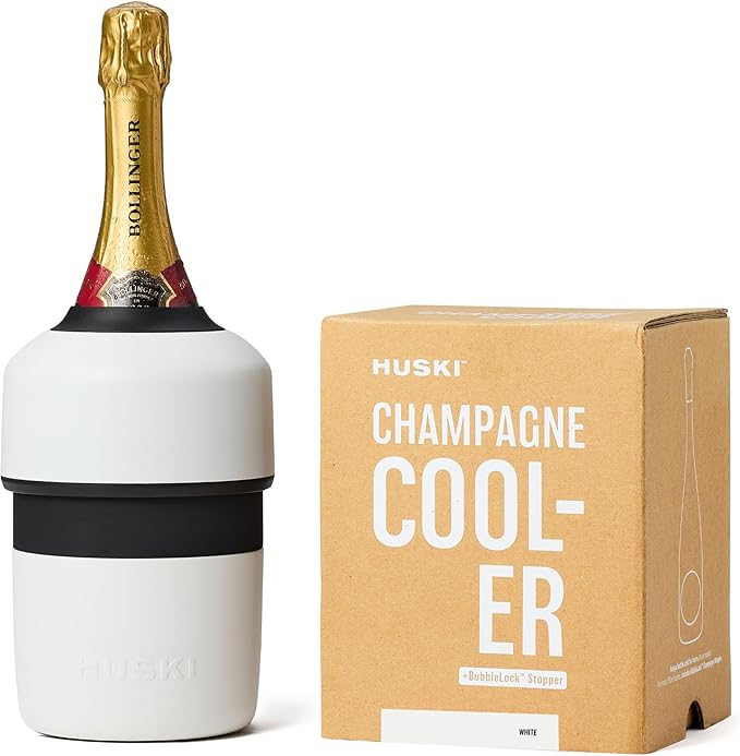 Huski Champagne Chiller | NEW | Award-Winning Iceless Design with Detachable Bottle Stopper | Keeps Wine Cold up to 6 Hours | Fits most 750ml Champagne, Prosecco & Sparkling Wine Bottles (White)