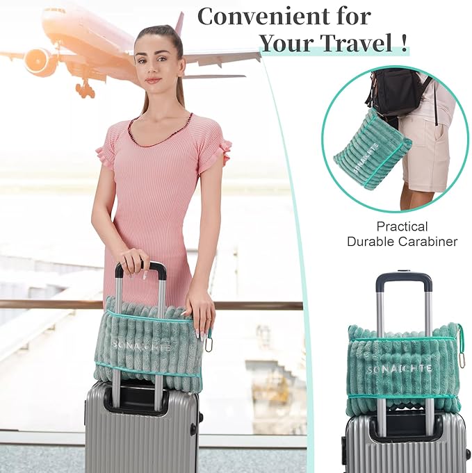 Travel Blanket Travel Blanket Airplane Compact with Bag 2 in 1 Travel Pillow and Blanket Set Travel Pillow and Blanket Car Road Trip Camping Essentials (Mint Green)