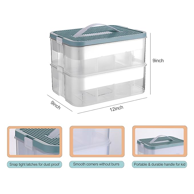 Clear Toy Storage Bins with Lid for Lego, Stackable Toy Organizers Box for Boys and Girls, Plastic Storage Container with Dividers Removable Tray for Bead, Tool, Sewing-Toy Blocks not Included
