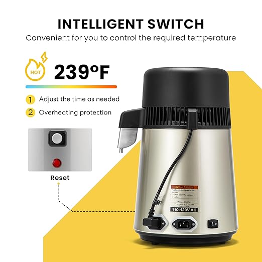 VIVOHOME Water Distiller Countertop 1.1 Gallon/4L 304 Stainless Steel Distilled Water Machine with Smart Switch Purifier Filter for Home Officek, Champagne