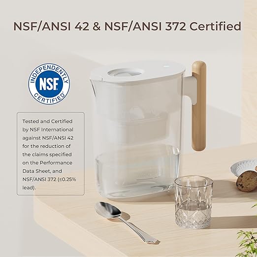 Waterdrop 200-Gallon Long-Life Chubby 10-Cup Large Water Filter Pitcher with 1 Filter, NSF Certified, 5X Times Lifetime, Reduces PFOA/PFOS, Chlorine, BPA Free, Clear
