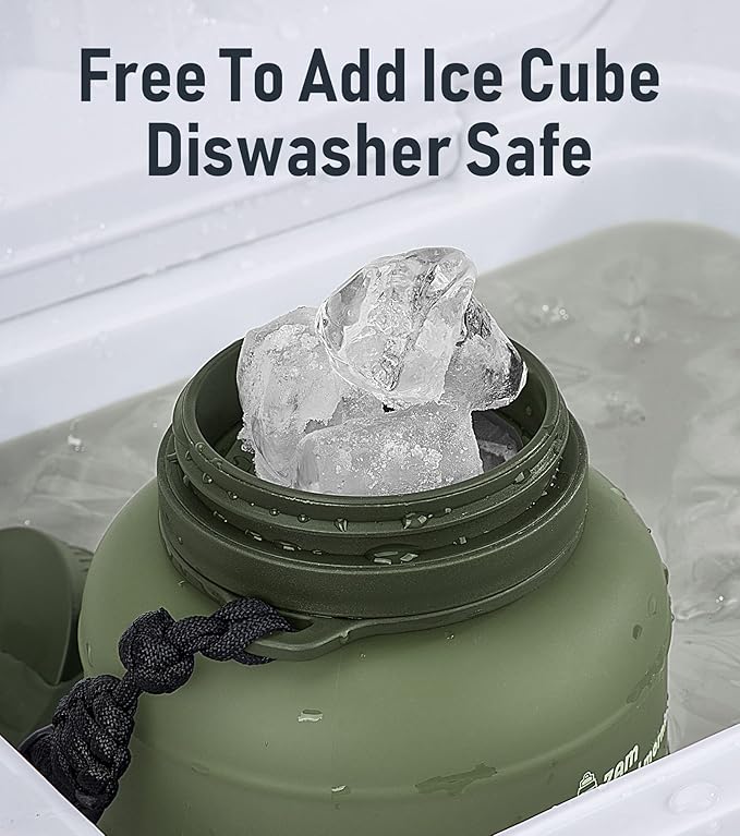 Large Collapsible Water Bottles 68oz, Leak Proof, BPA-Free, Foldable Gallon Silicone Water Jug with straw Time Marker Paracord Handle for Traveling, Hiking, Outdoors (Army Green)