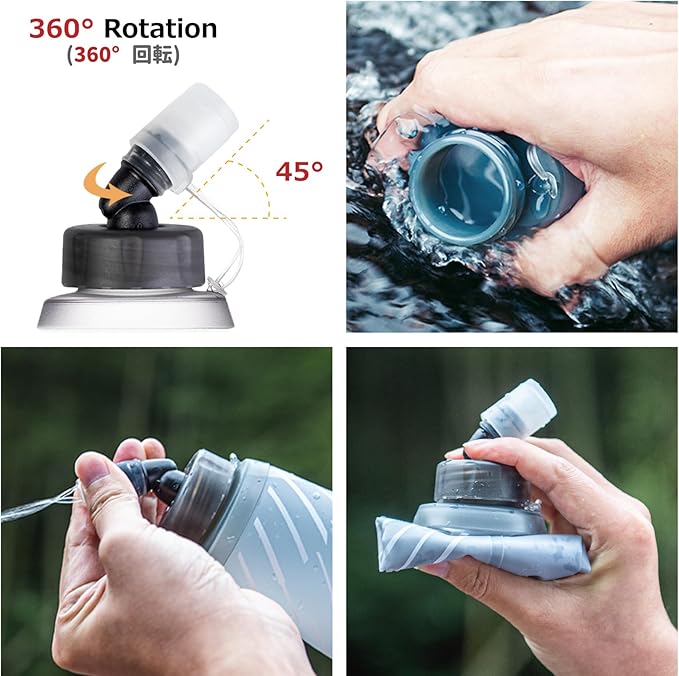 Azarxis TPU Soft Flask Folding Collapsible Water Bottles BPA-Free for Hydration Pack - Ideal Trail Running Hiking Cycling Climbing (420ml/14.20oz - 2 Pack)