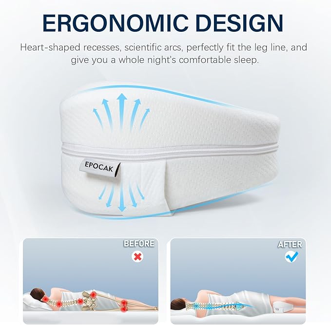 Knee Pillow for Adustable Side Sleepers with 1.3FT/40CM,100% Memory Foam Leg Pillow for Side Sleeping,Hip Pillow for Back,Hip,Knee Pain Relif (Grey White)