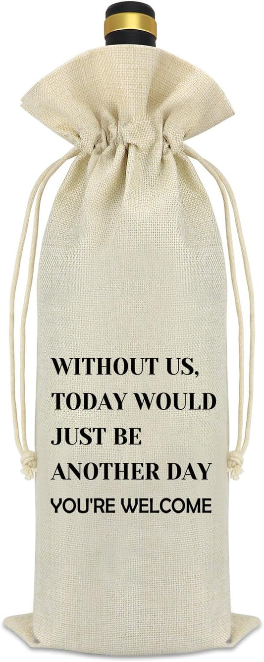 Father's Day Mothers Day Gifts from Daughter Son Wine Bag Birthday Gifts for Dad Mom Best Gifts for Dad from Kids New Parents Thanksgiving Christmas Drawstring Burlap Wine Bottle Bag Present