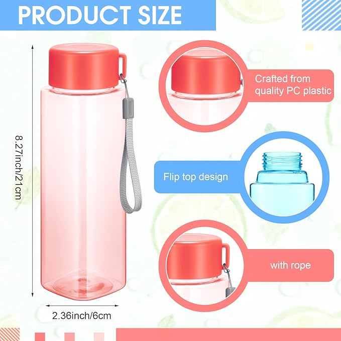 Mifoci 20 Pieces Water Bottle Bulk 17 oz Plastic Water Bottles Bulk Sport Drink Bottles with Handle Strap Lightweight Leakproof for Party Outdoor Children School Classroom