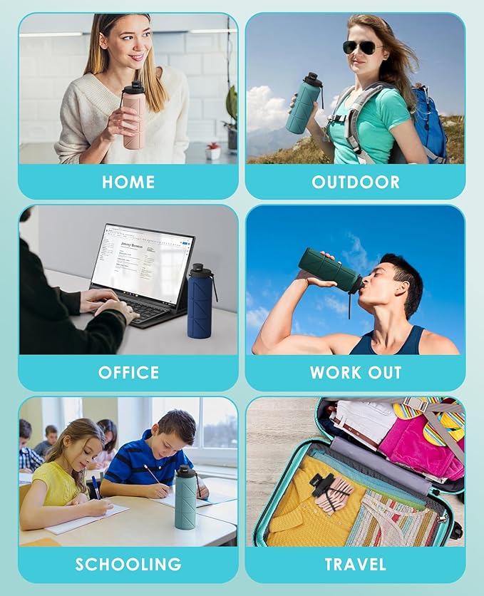 Collapsible Water Bottles,Leakproof BPA Free Silicone Foldable Portable Water Bottle 690ml(23oz),Lightweight Reusable Water bottle for Travel Cycling Gym Camping Sports Outdoor, Green