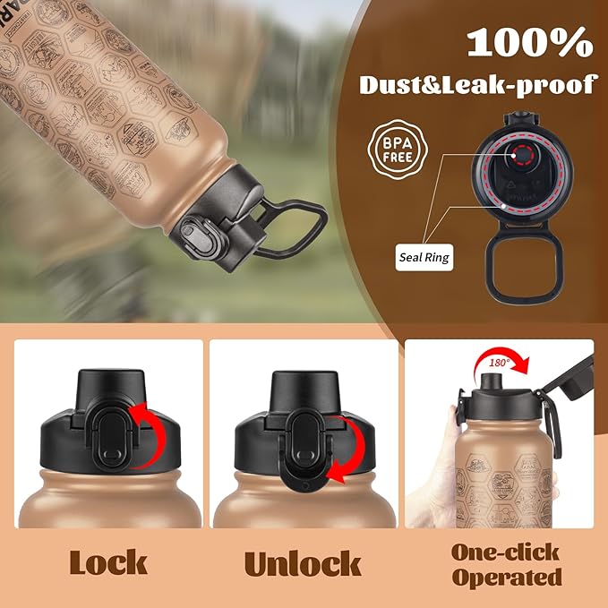 National Parks Water Bottle with Stickers and Straw,32oz Double Wall Vacuum Wide Mouth Insulated Water Bottle for Travel,BPA-free and Leak-proof (32oz,Mocha)